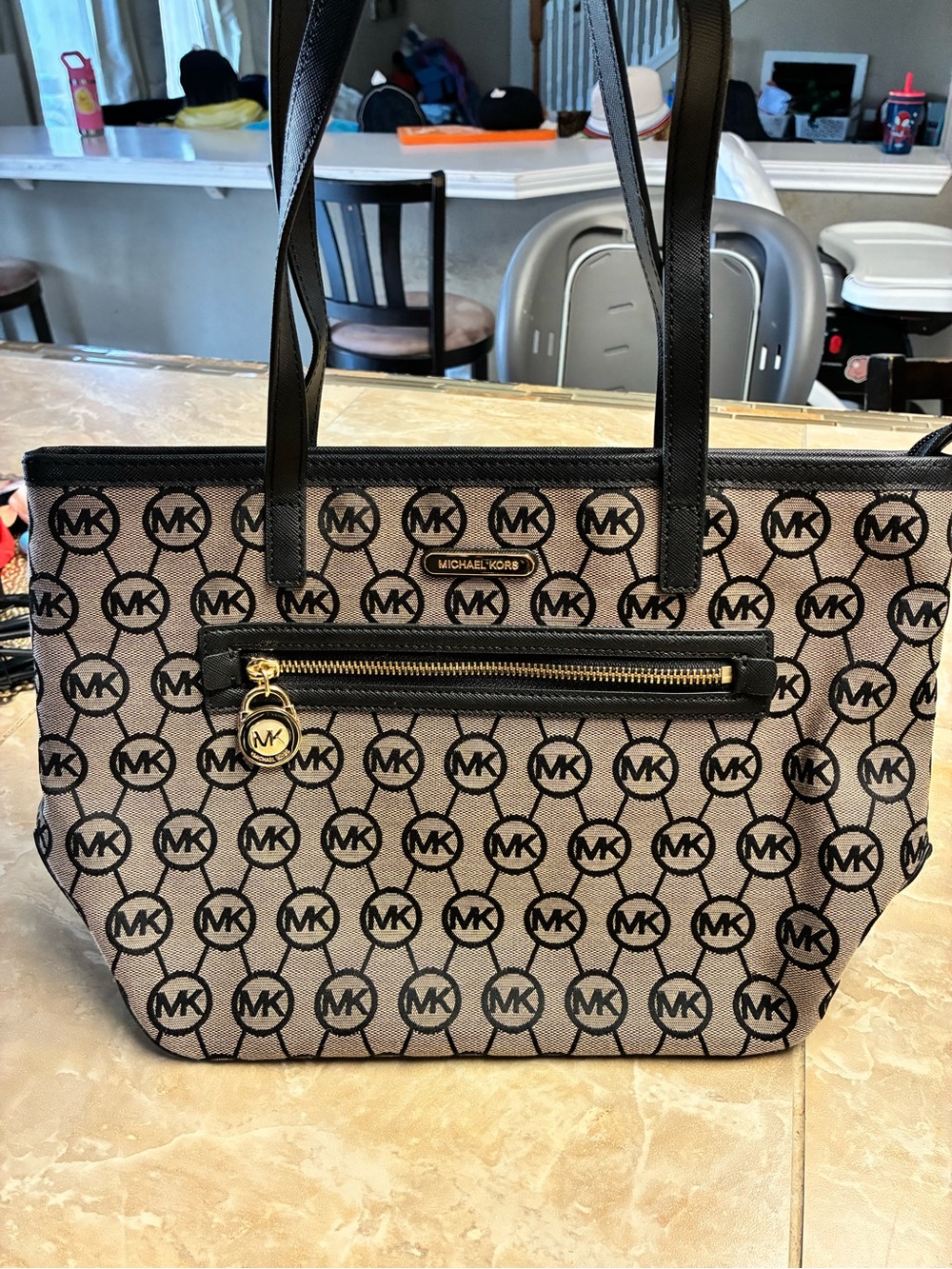 NEW Vintage Michael Kors black and beige Monogram Tote